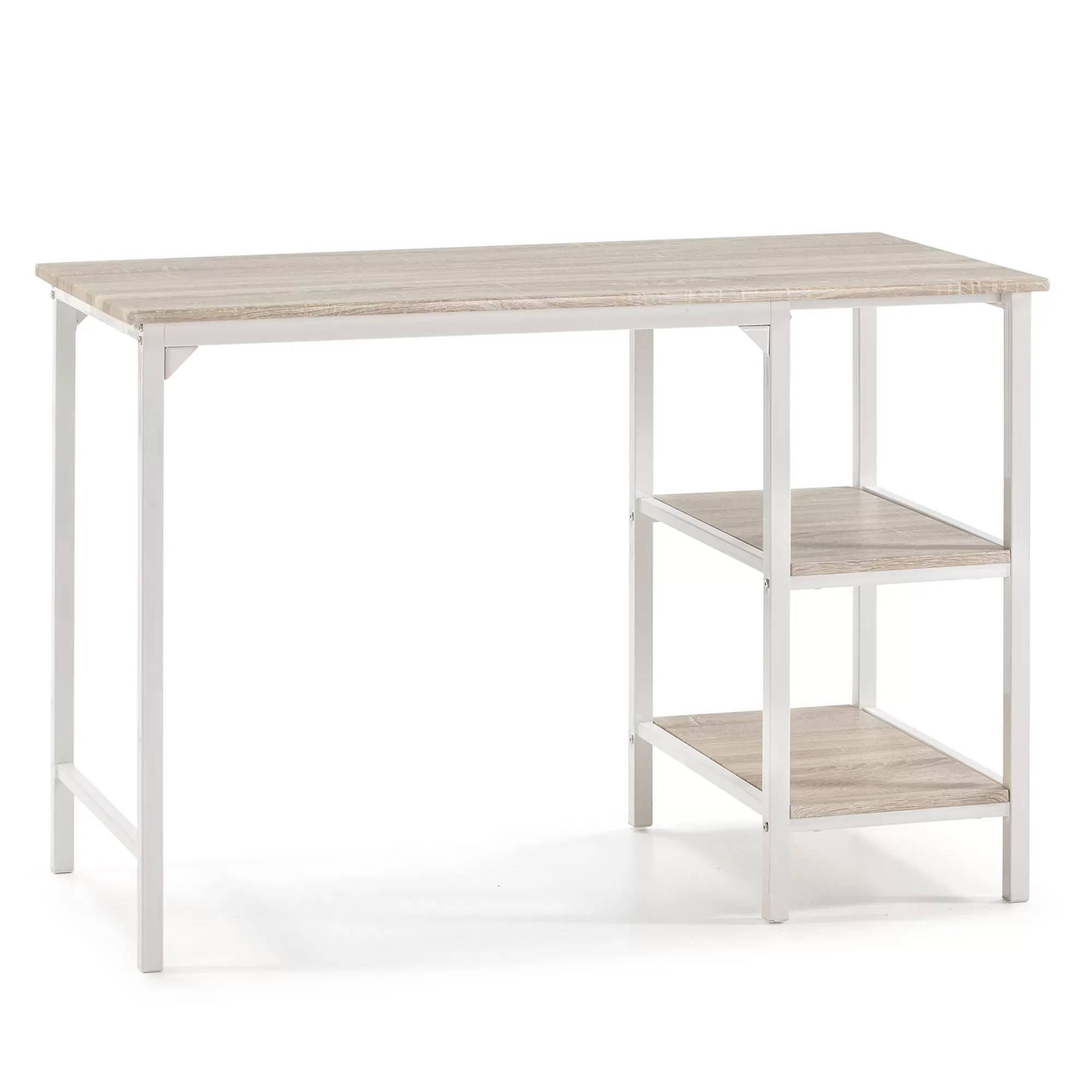 Bureau blanc, 2 étagères, style industriel, 110x55x76 cm