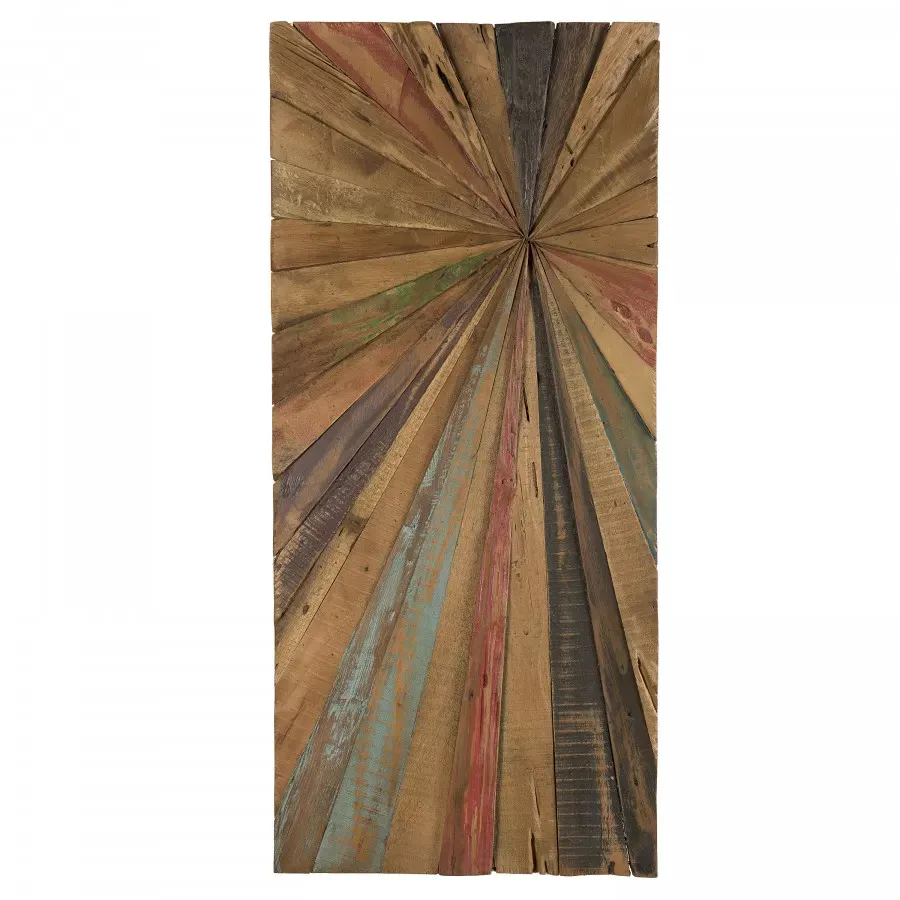 Décoration murale rectangulaire en teck recyclé multicolore 100x45cm