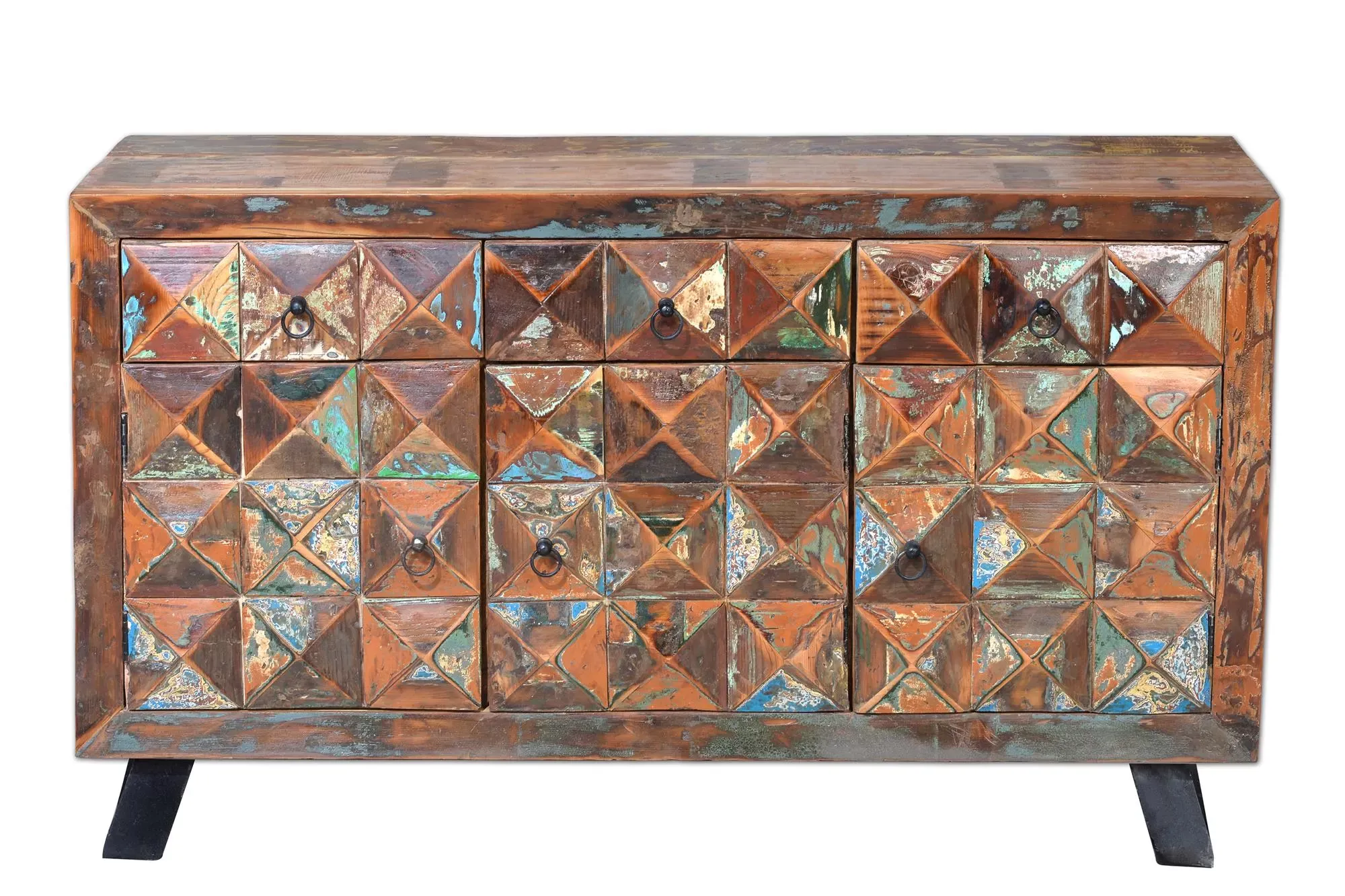 Buffet en bois recyclé multicolore