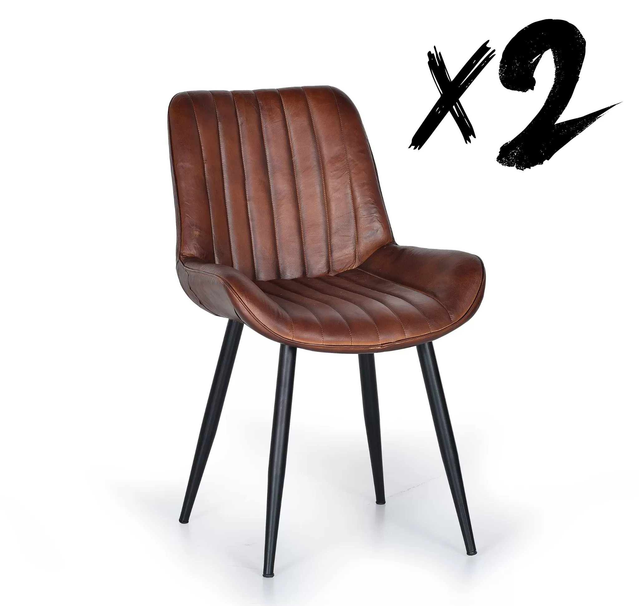 Chaise en cuir marron avec pieds en métal