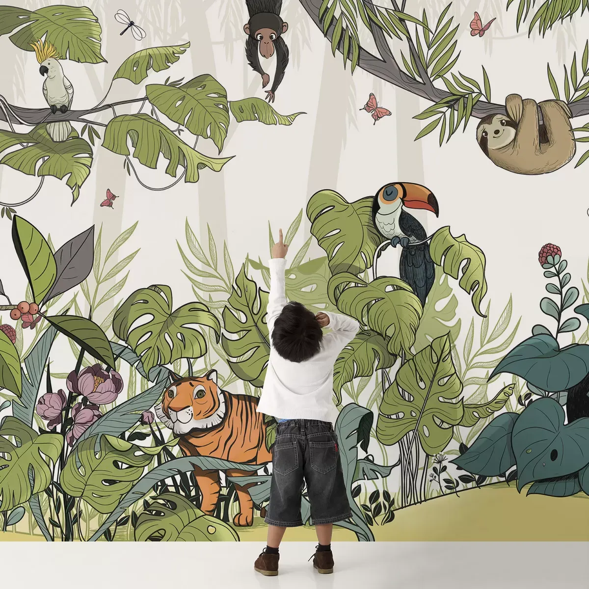 Papier peint panoramique enfant jungle  clair  425x250cm