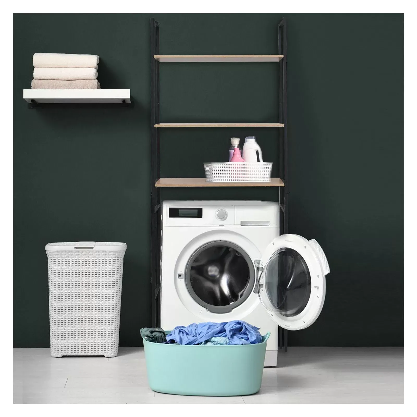 Étagère pont WC bois et métal noir 180x66cm