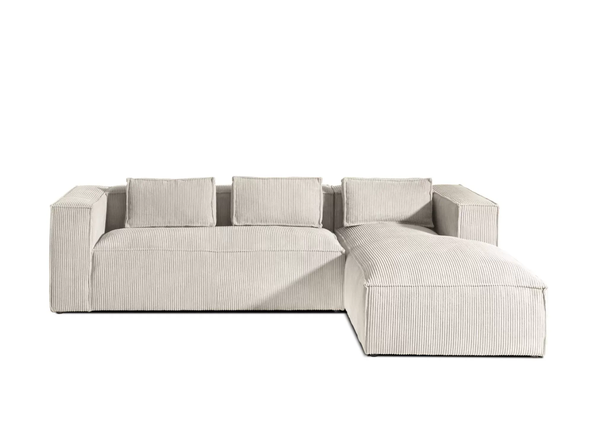 Canapé d'angle droit 4 places en velours côtelé beige