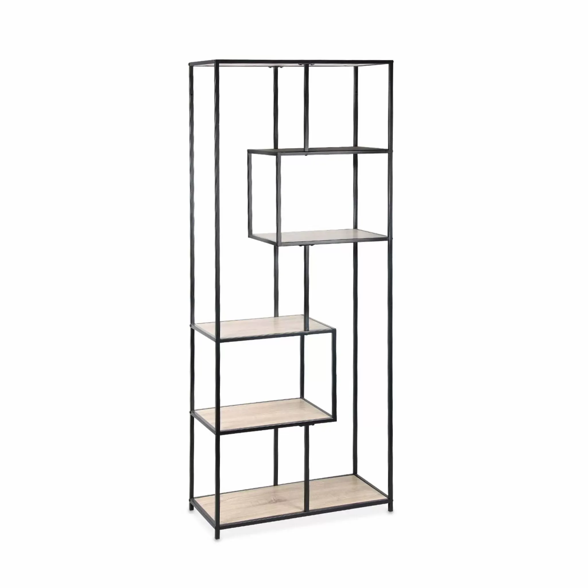 Etagère asymétrique en métal noir & décor bois
