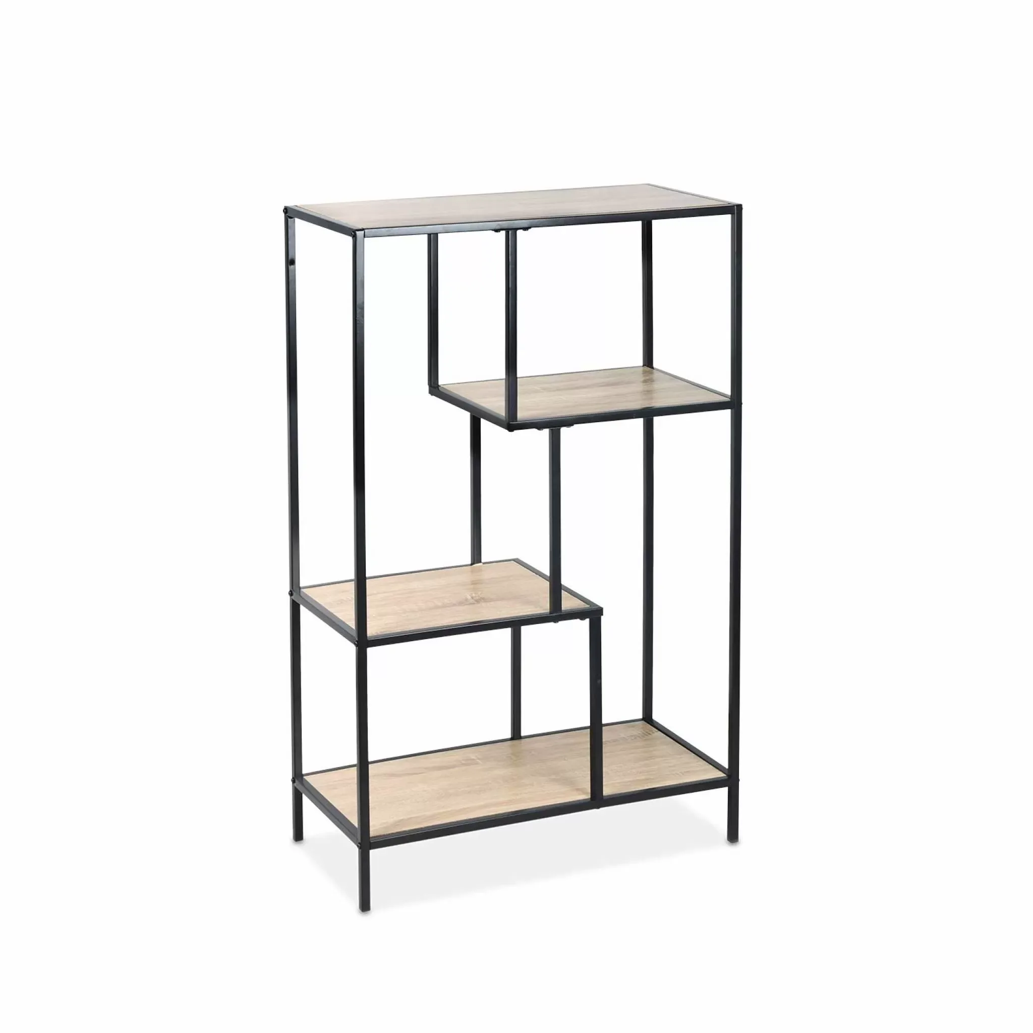 Etagère asymétrique en métal noir & décor bois