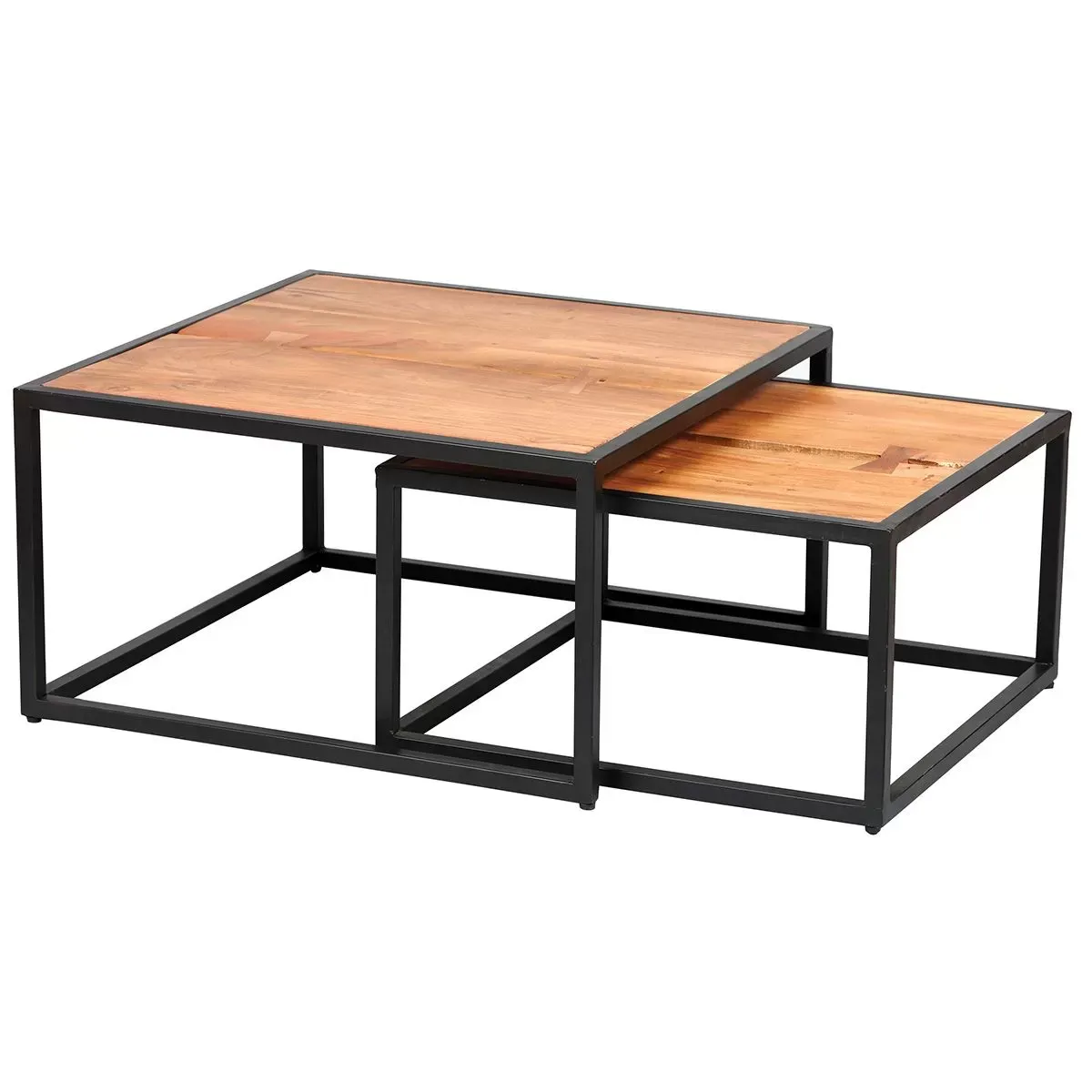 Lot  de 2 tables basses gigognes métal et bois