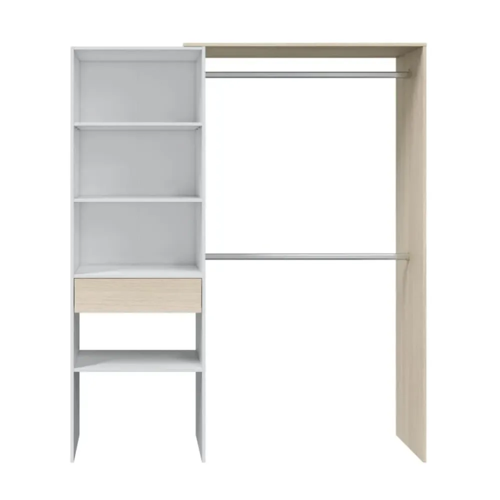 Armoire dressing effet bois et blanc - L158 x H187 cm
