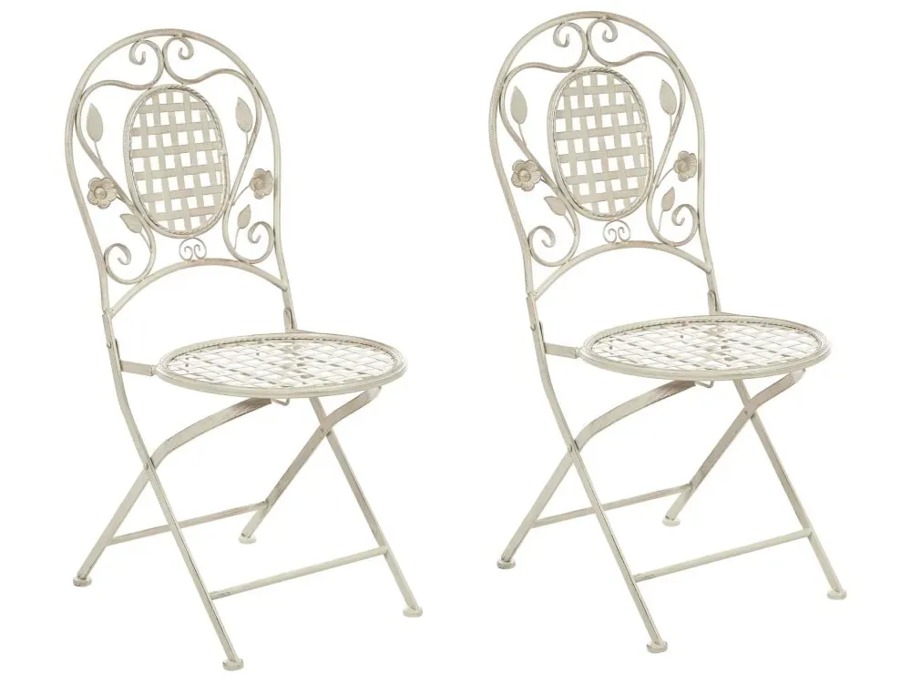 Lot de 2 chaises de jardin pliant métal blanc cassé