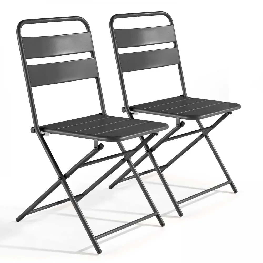 Lot de 2 chaises de jardin pliantes en métal gris