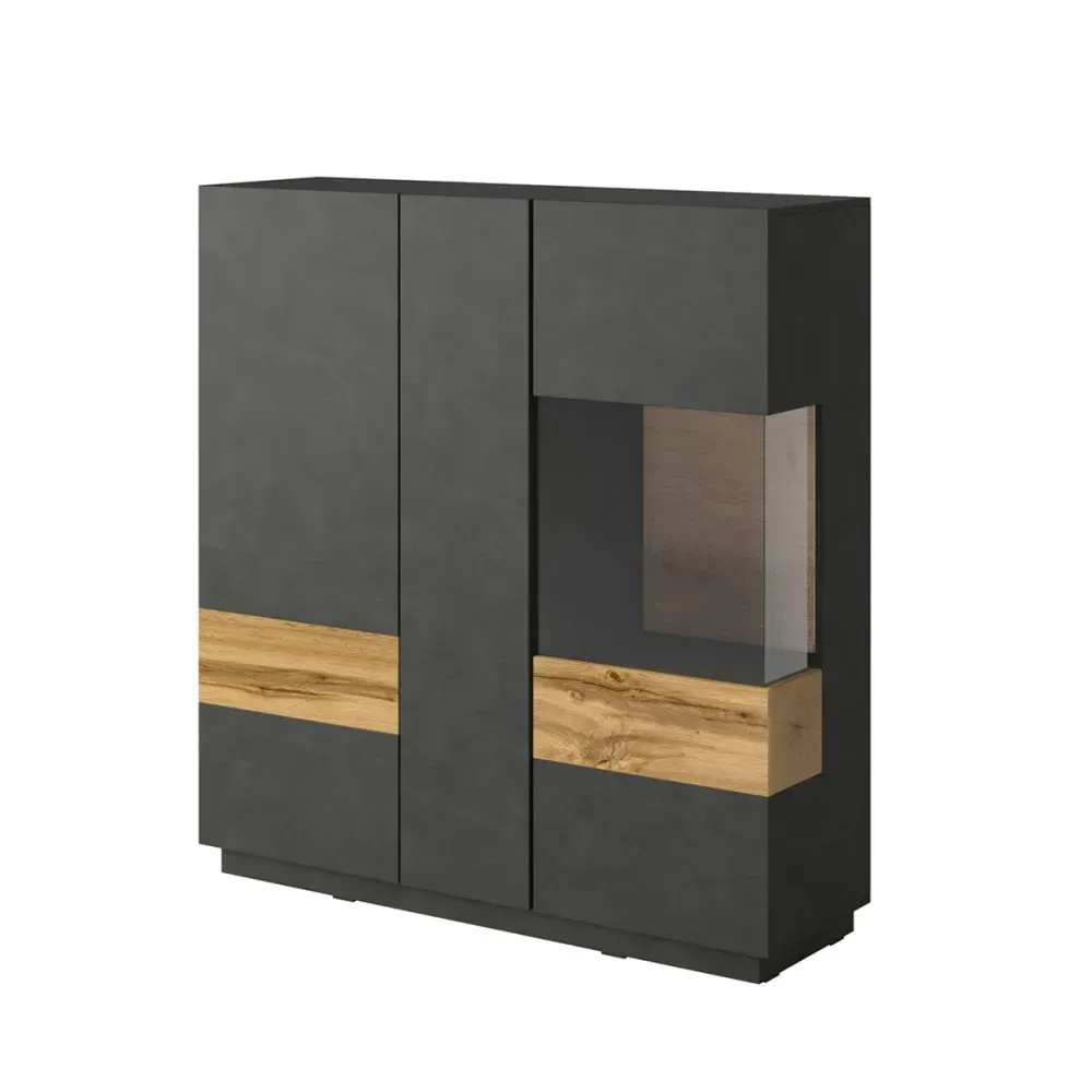 Vaisselier 3 portes blanc et effet béton