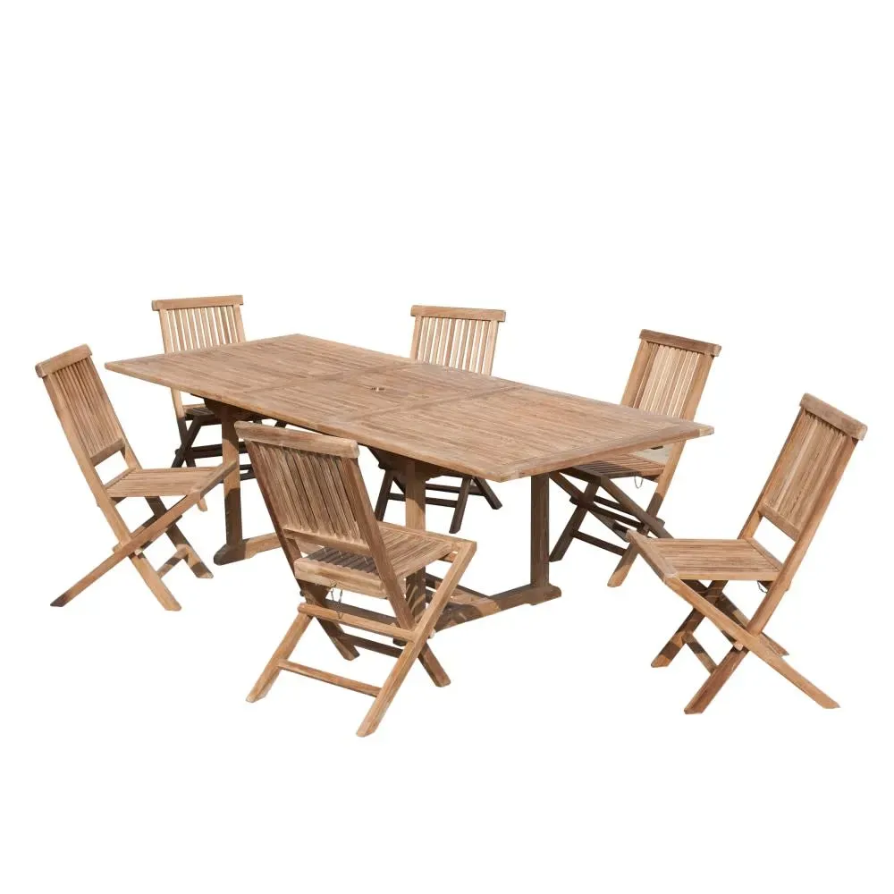 Table de jardin et chaises en bois teck 8/10 personnes