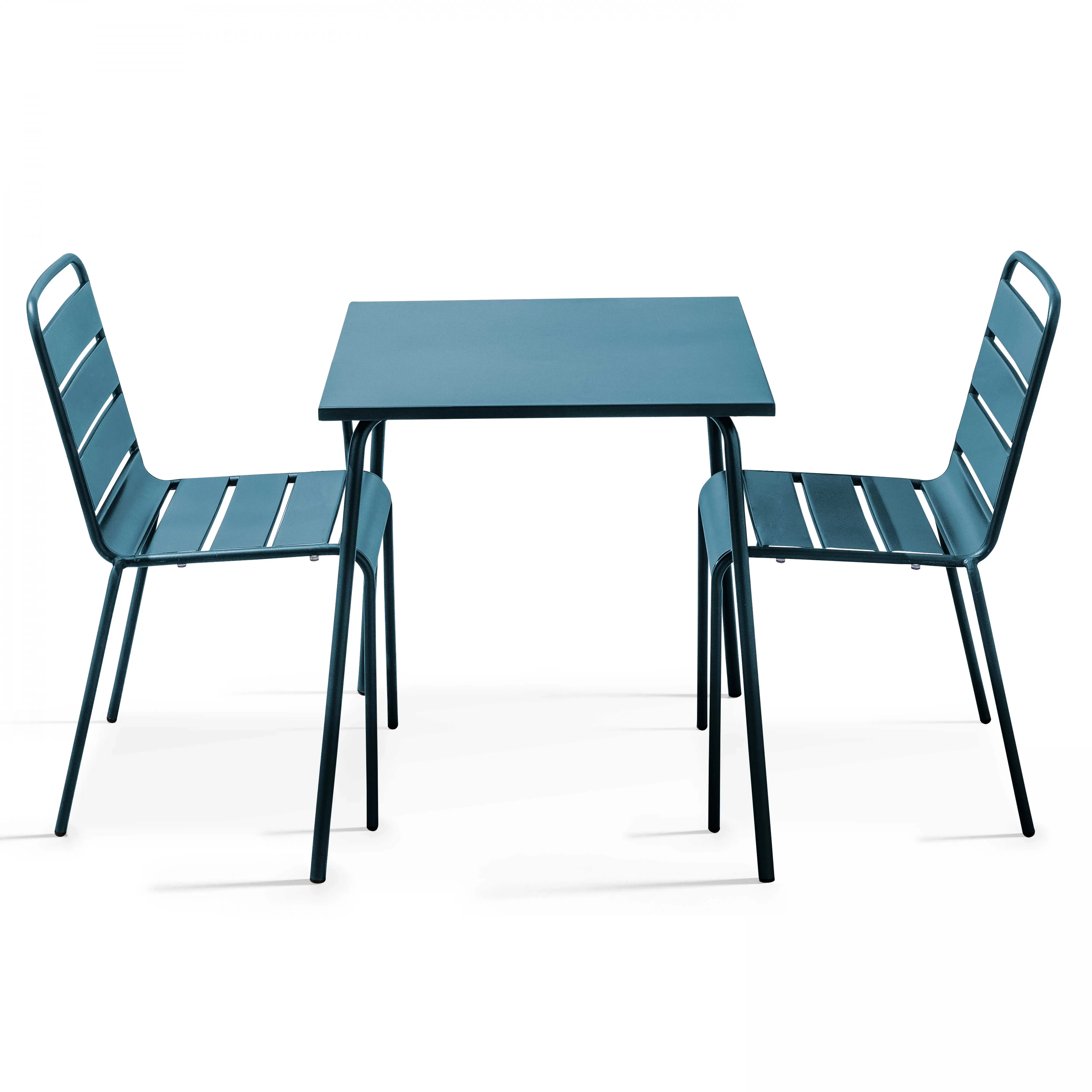 Ensemble table de jardin carrée et 2 chaises acier bleu pacific