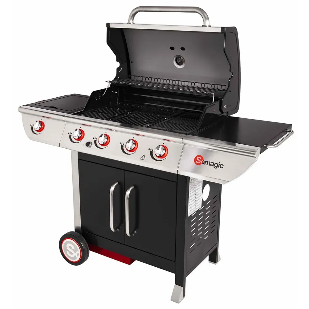 Barbecue à gaz avec tableau de bord en inox métal/inox argent