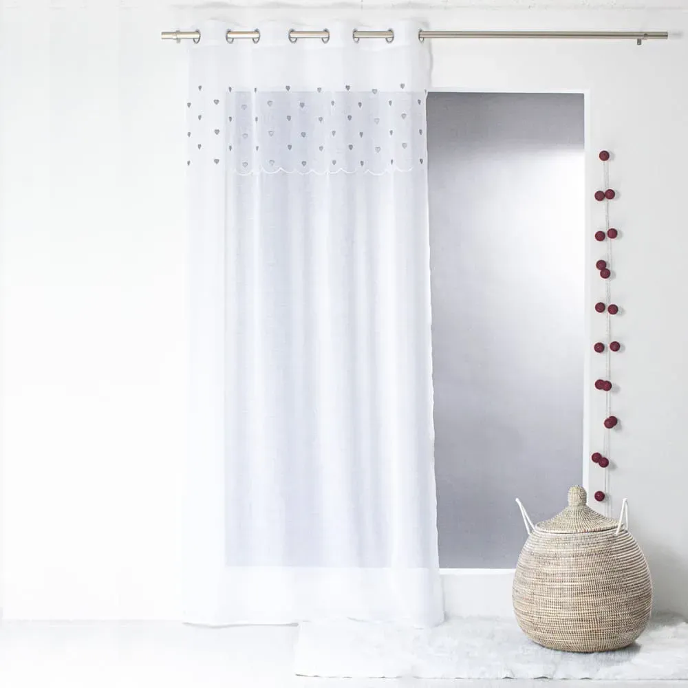 Voilage sablé avec top cœurs polyester gris 240x140cm