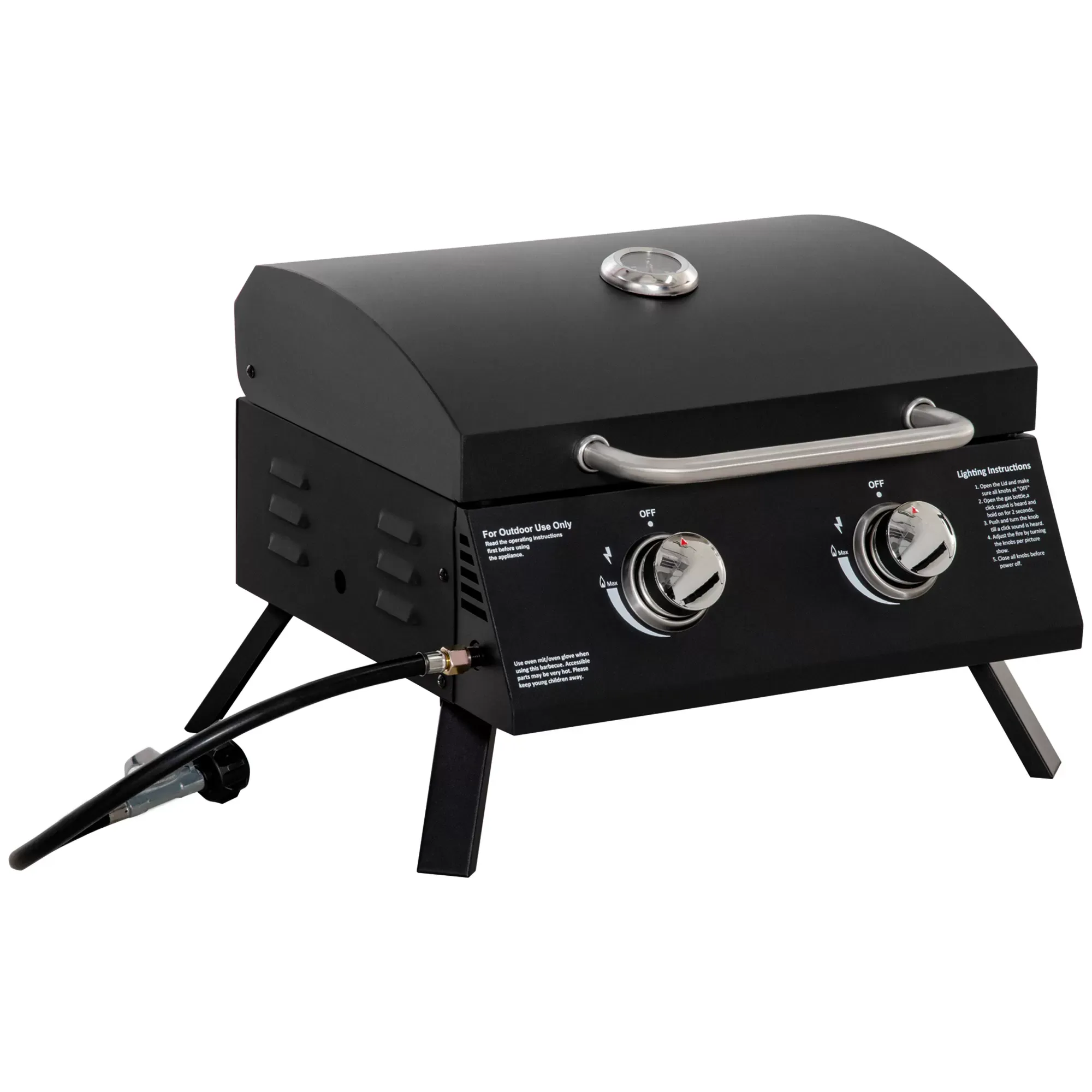 Barbecue gaz de table transportable pieds pliables acier noir