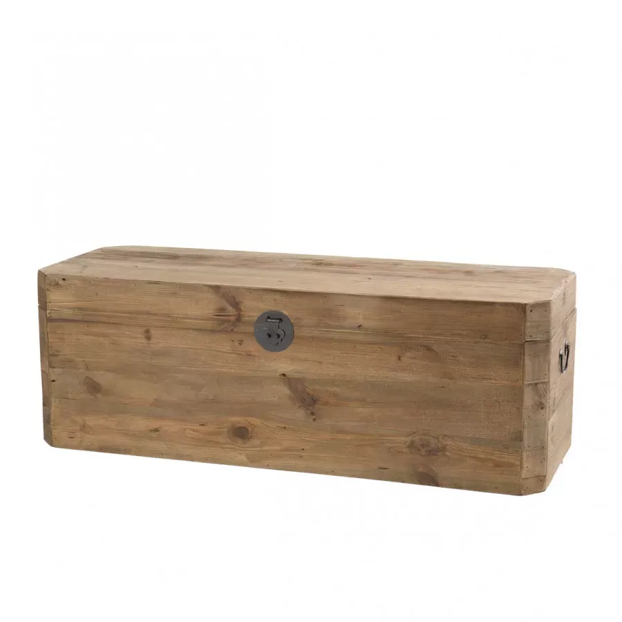 Coffre rangement en pin recyclé et poignées en métal noir