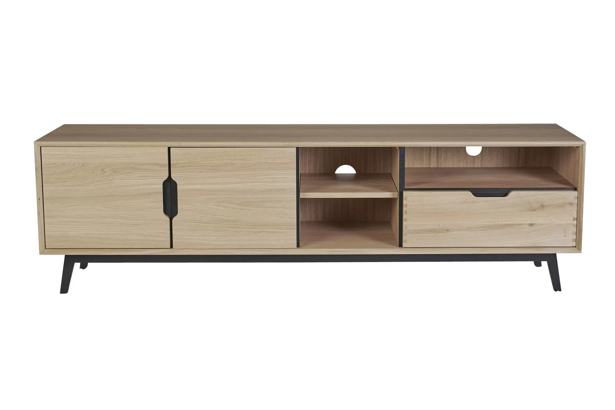 Meuble TV bas nordique en bois 3 portes 3 niches noir