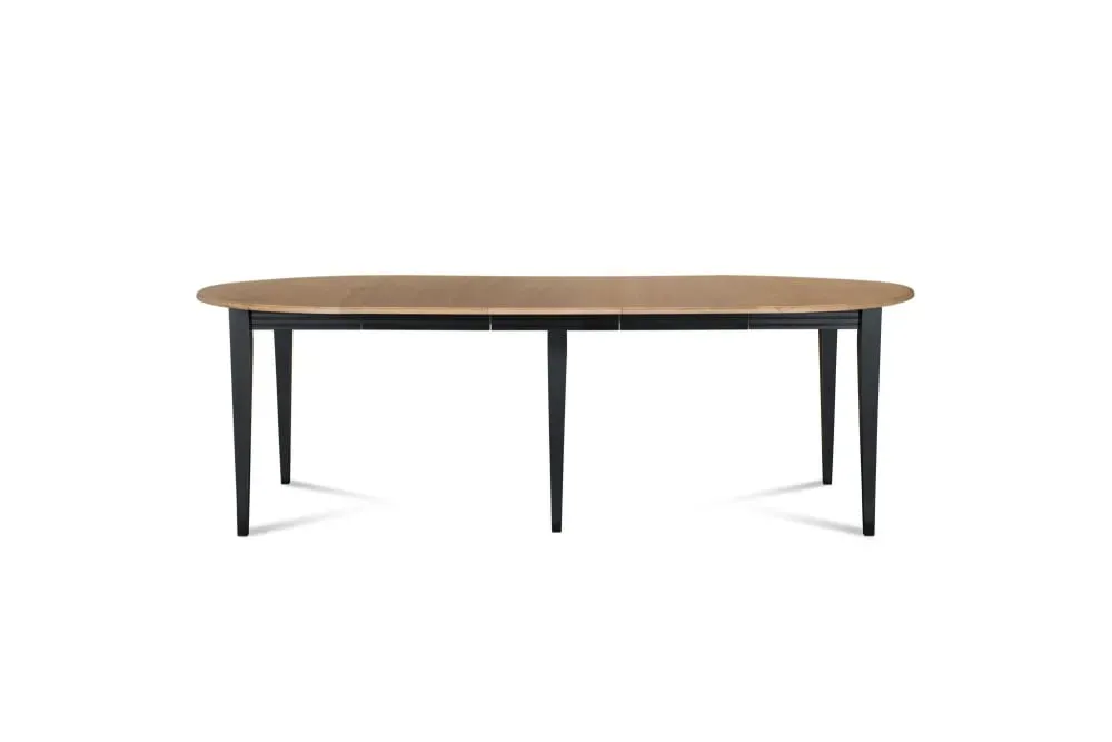 Table ronde 6 pieds fuseau D115 + 3 rallonges bois noir