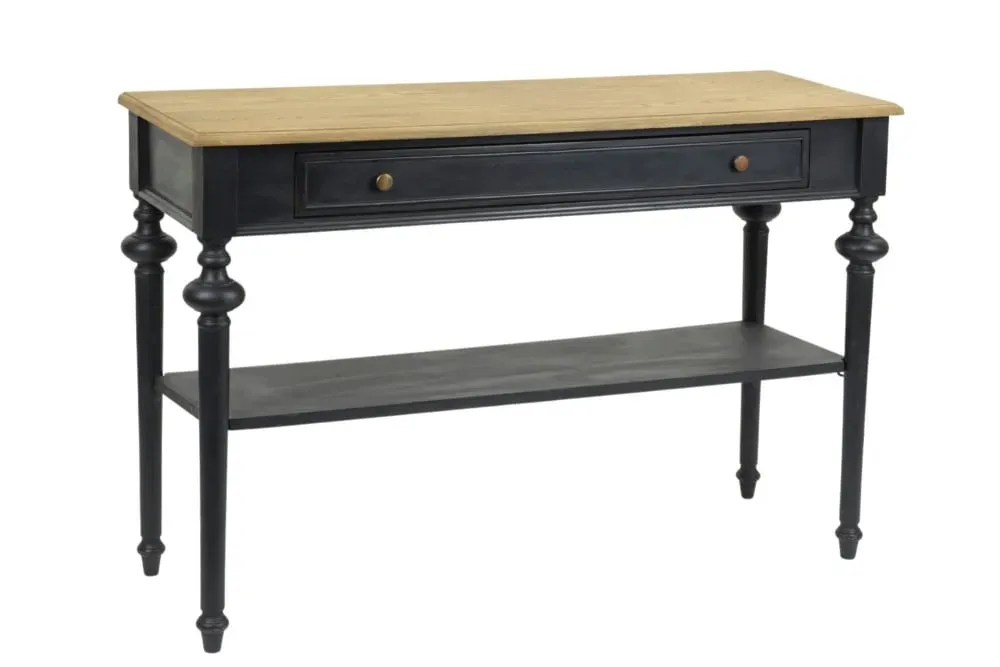 Console en bois double plateau et 1 tiroir
