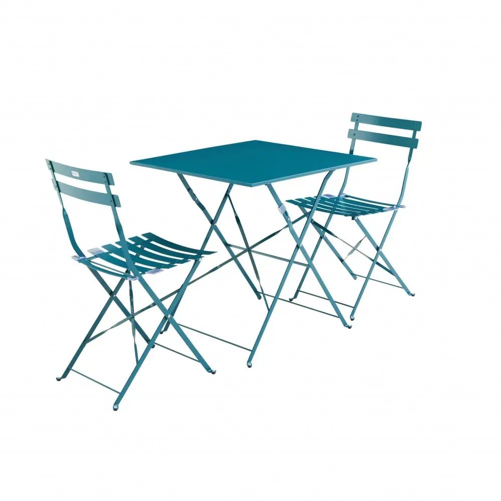 Table et chaises de jardin pliables 70 x 70cm, bleu canard