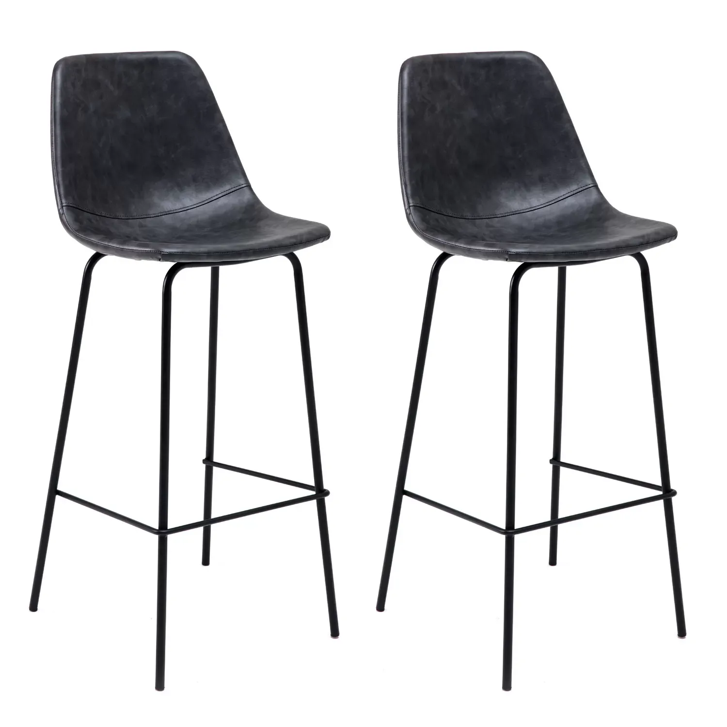 Lot de 2 tabourets de bar vintage 75cm en simili cuir gris