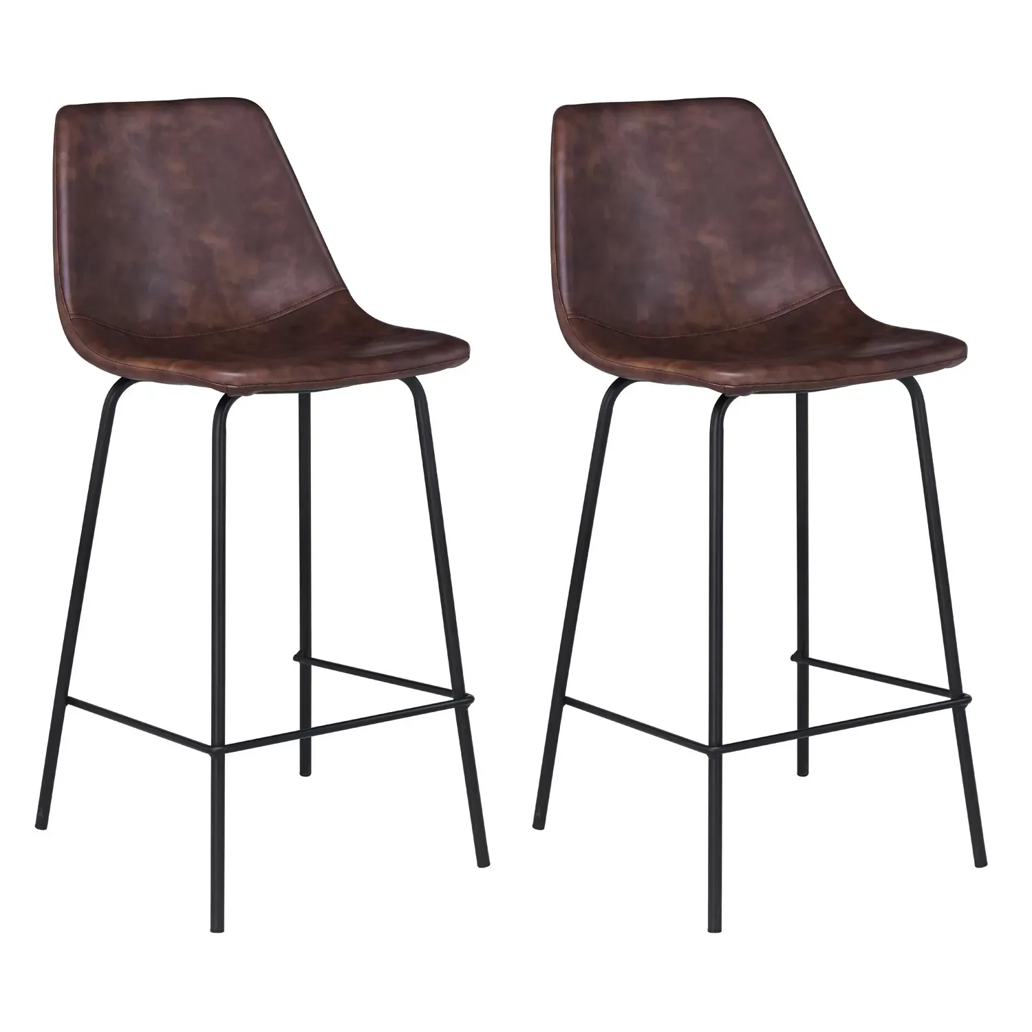 Lot de 2 tabourets de bar vintage 65cm en simili cuir marron