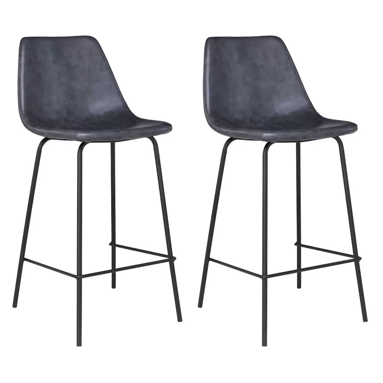 Lot de 2 tabourets de bar vintage 65cm en simili cuir gris