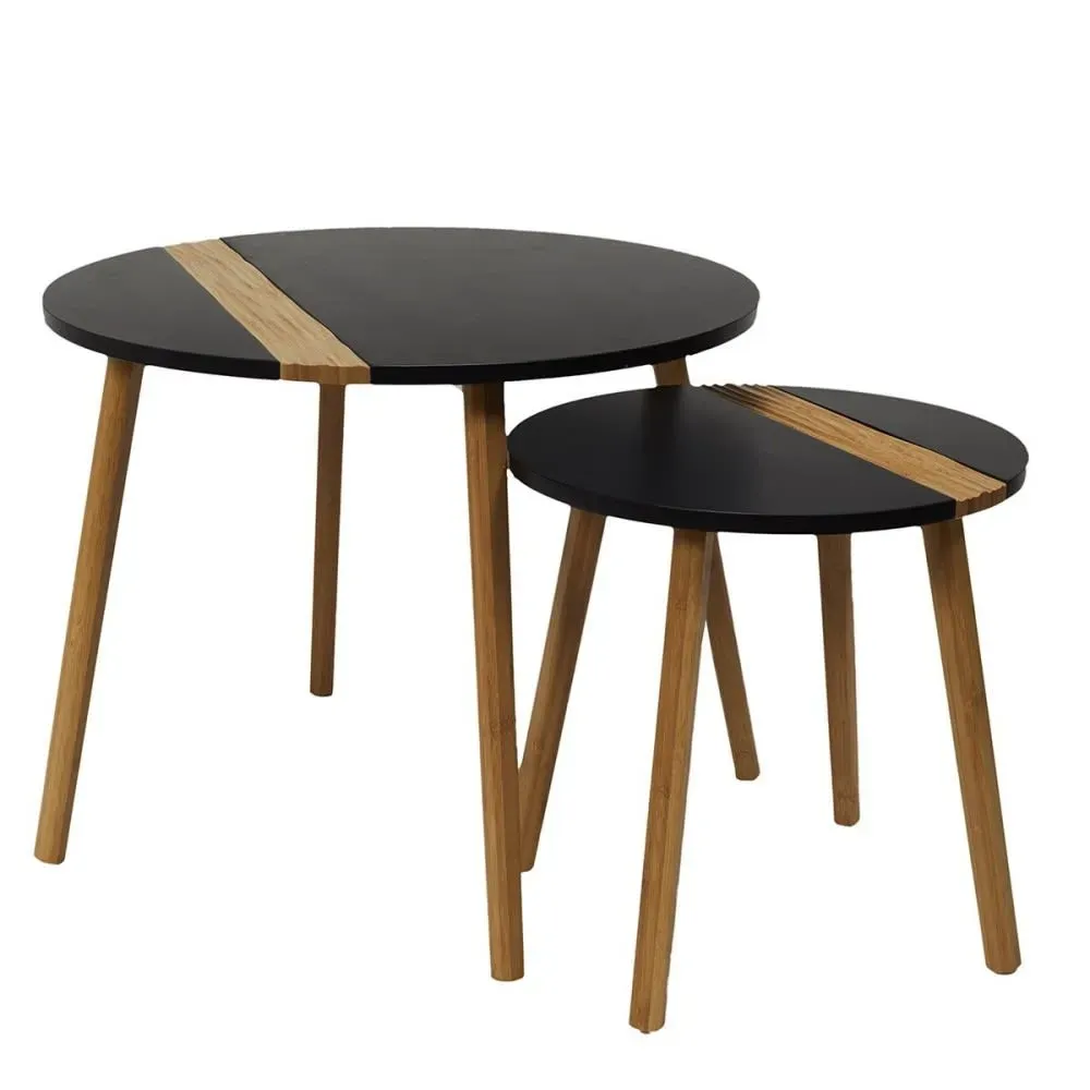 Tables d'appoint gigognes bicolore relief noir - Lot de 2