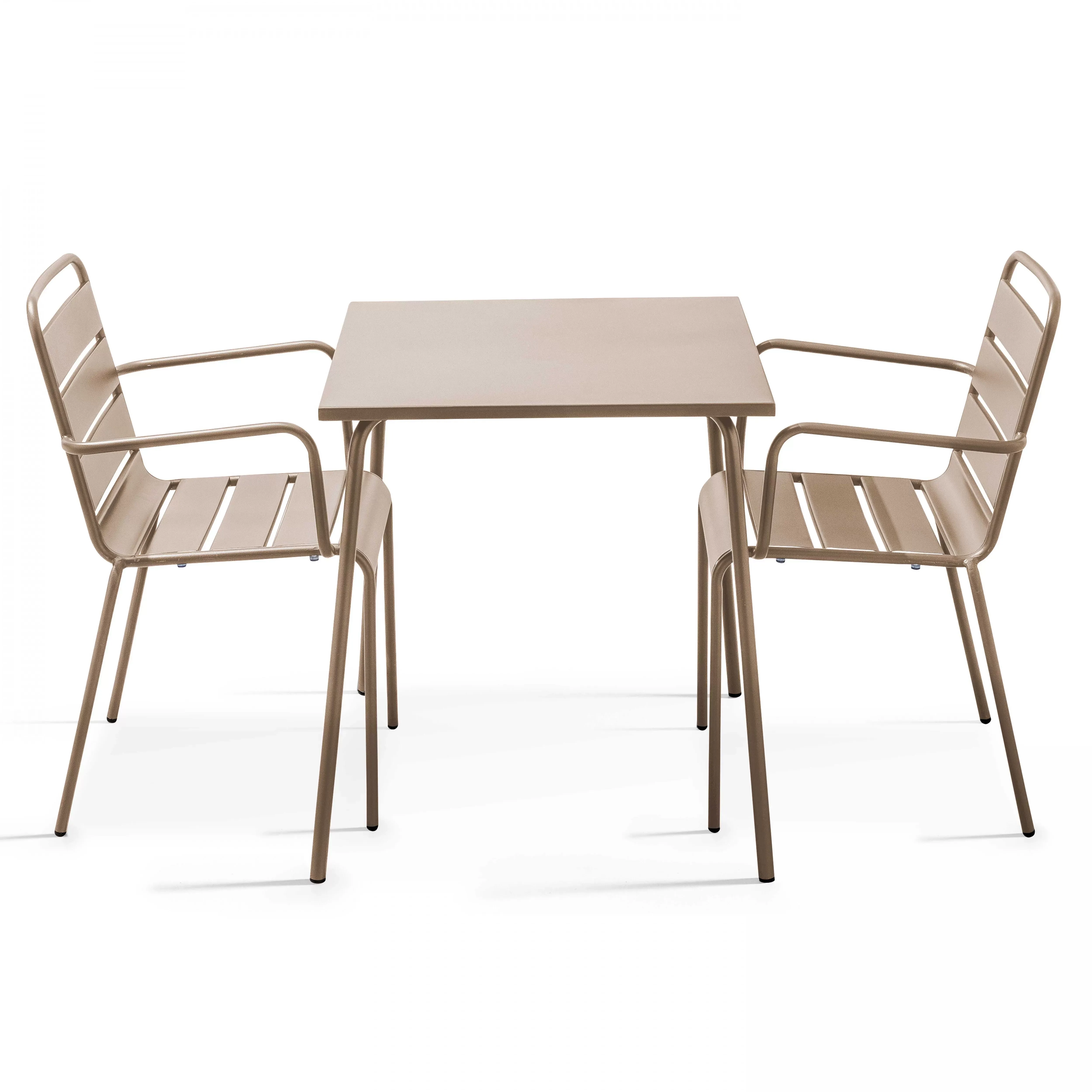Ensemble table de jardin bistrot et 2 fauteuils acier taupe