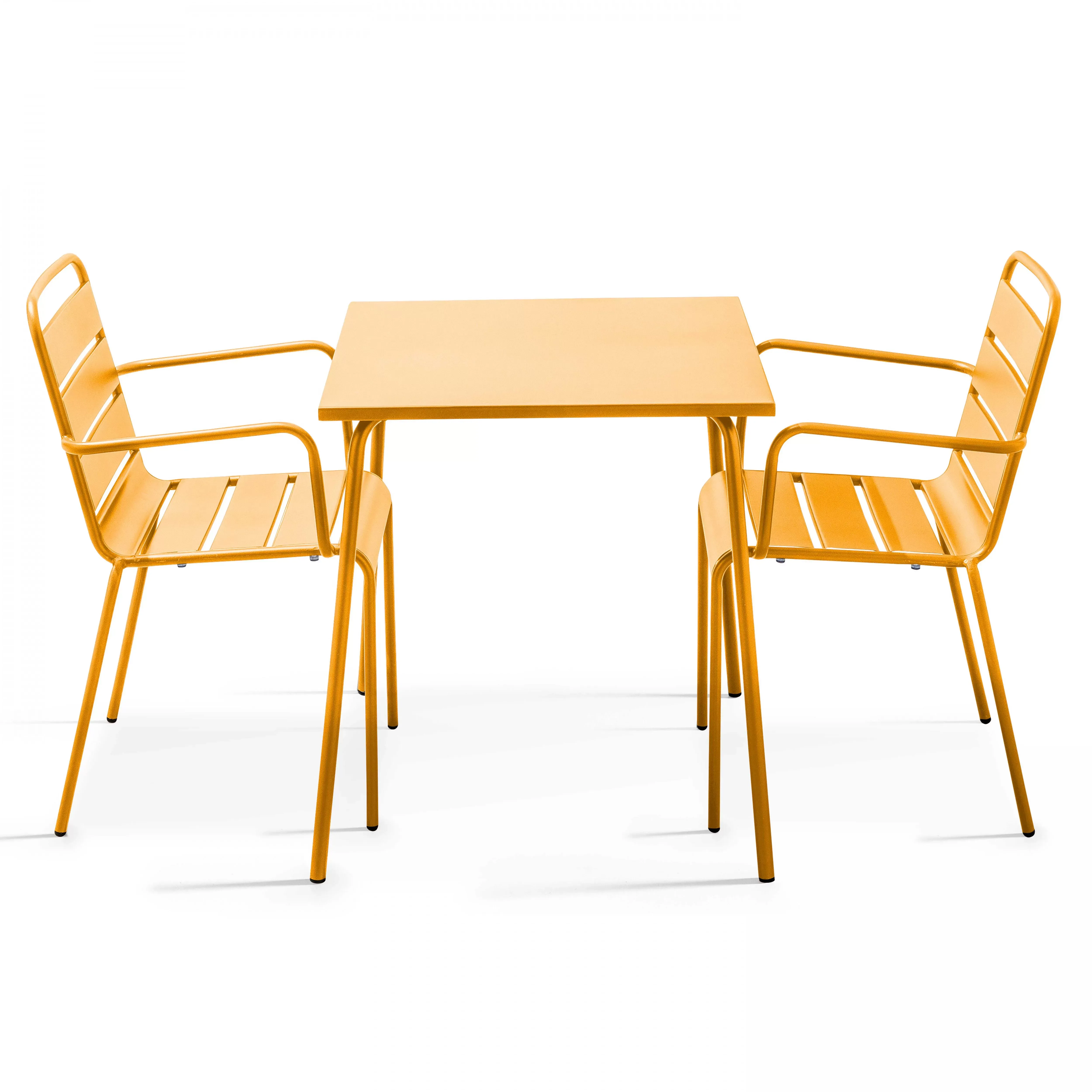 Ensemble table de jardin bistrot et 2 fauteuils acier jaune