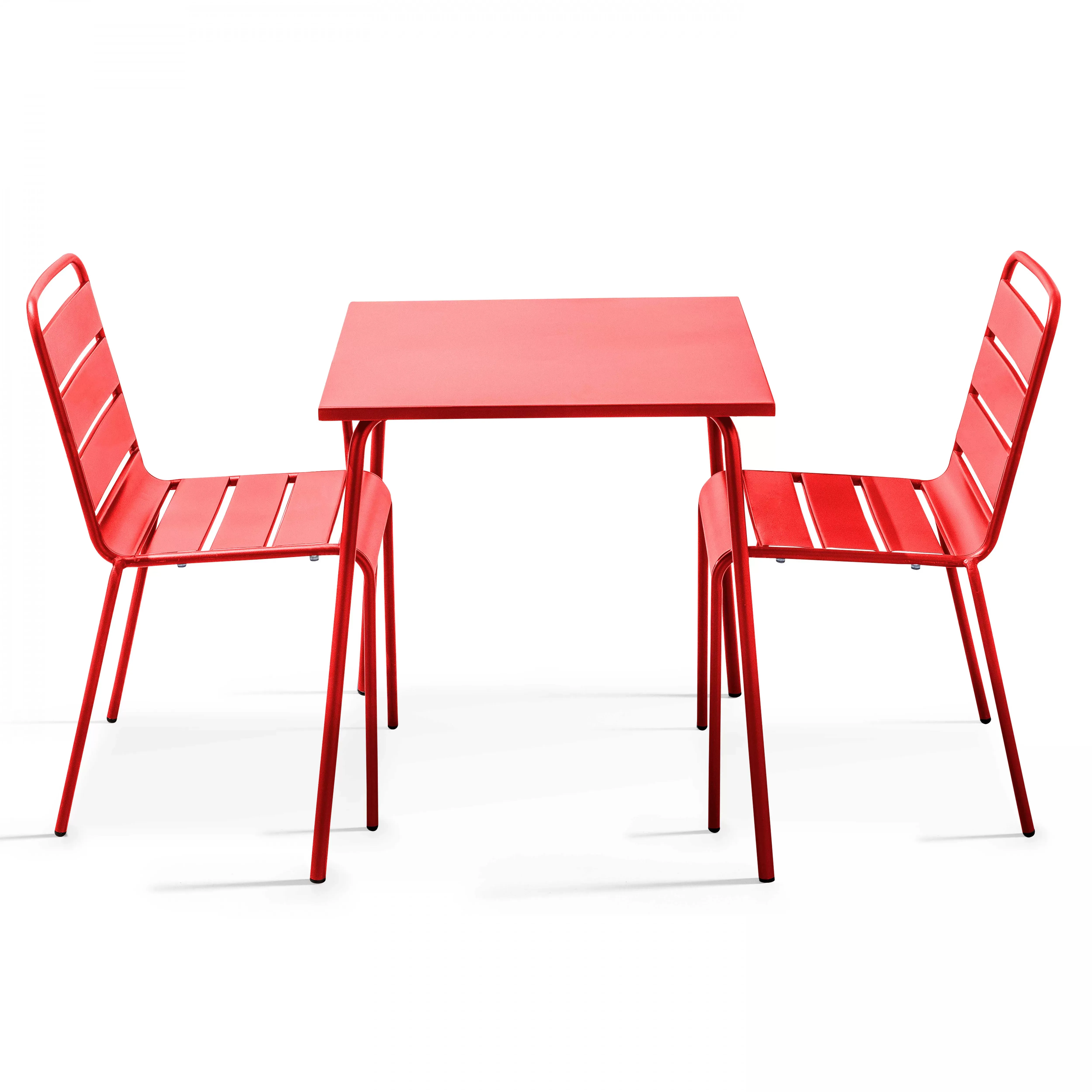 Ensemble table de jardin carrée et 2 chaises acier rouge