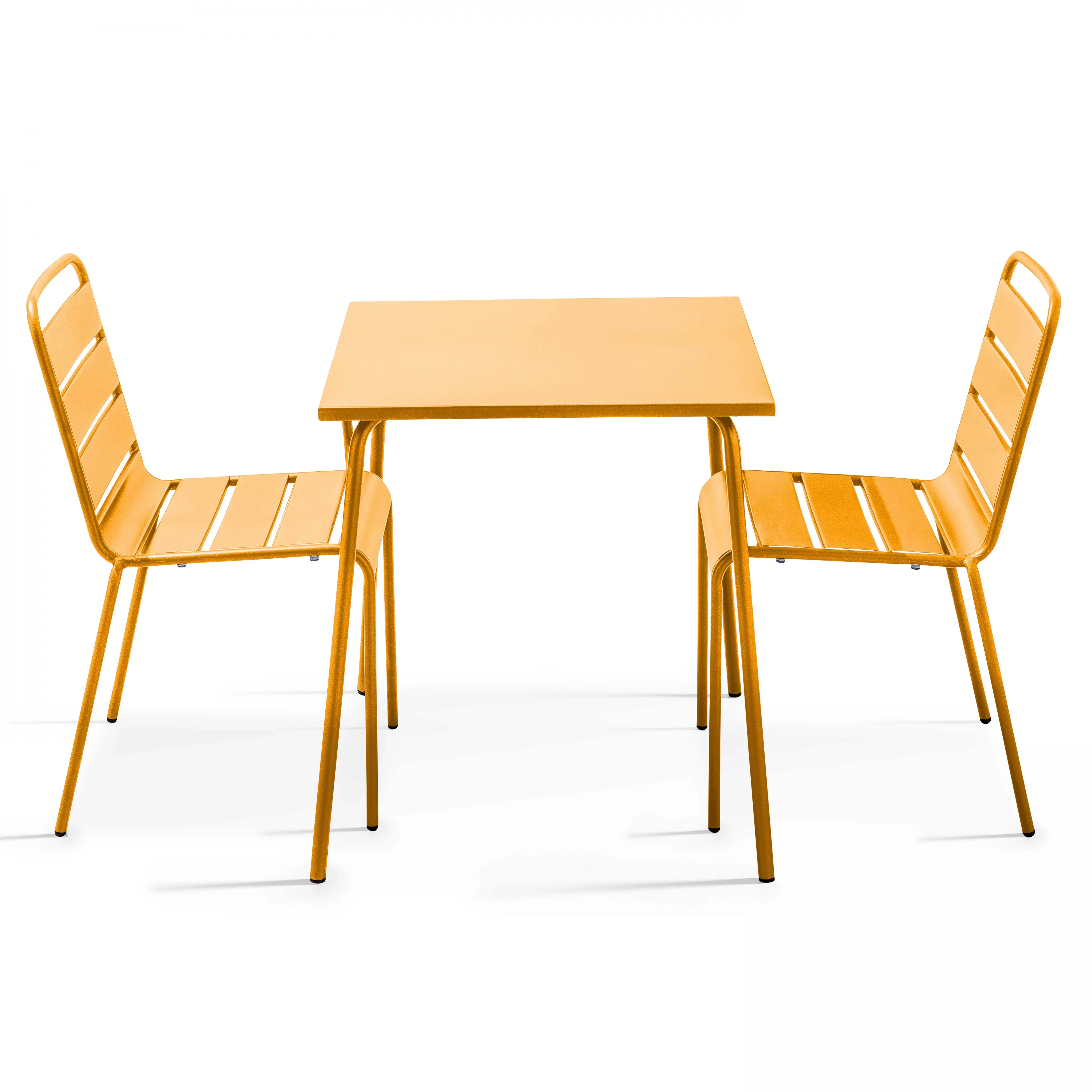 Ensemble table de jardin carrée et 2 chaises acier jaune