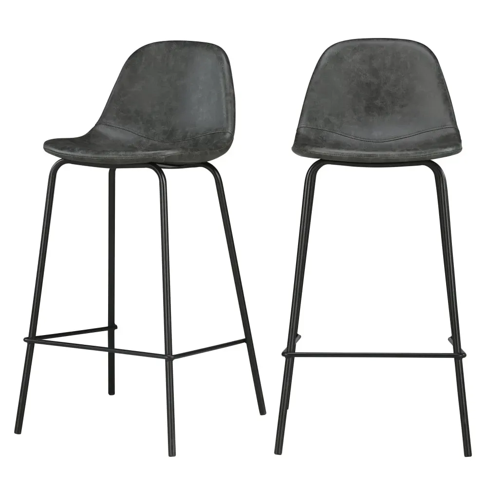 Lot de 2 chaises pour îlot central 65 cm en cuir synthétique gris