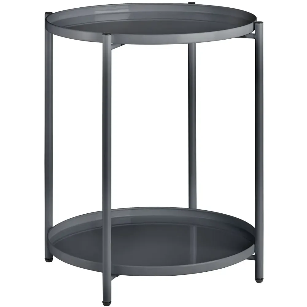 Table d'appoint en acier 2 niveaux style industriel gris foncé