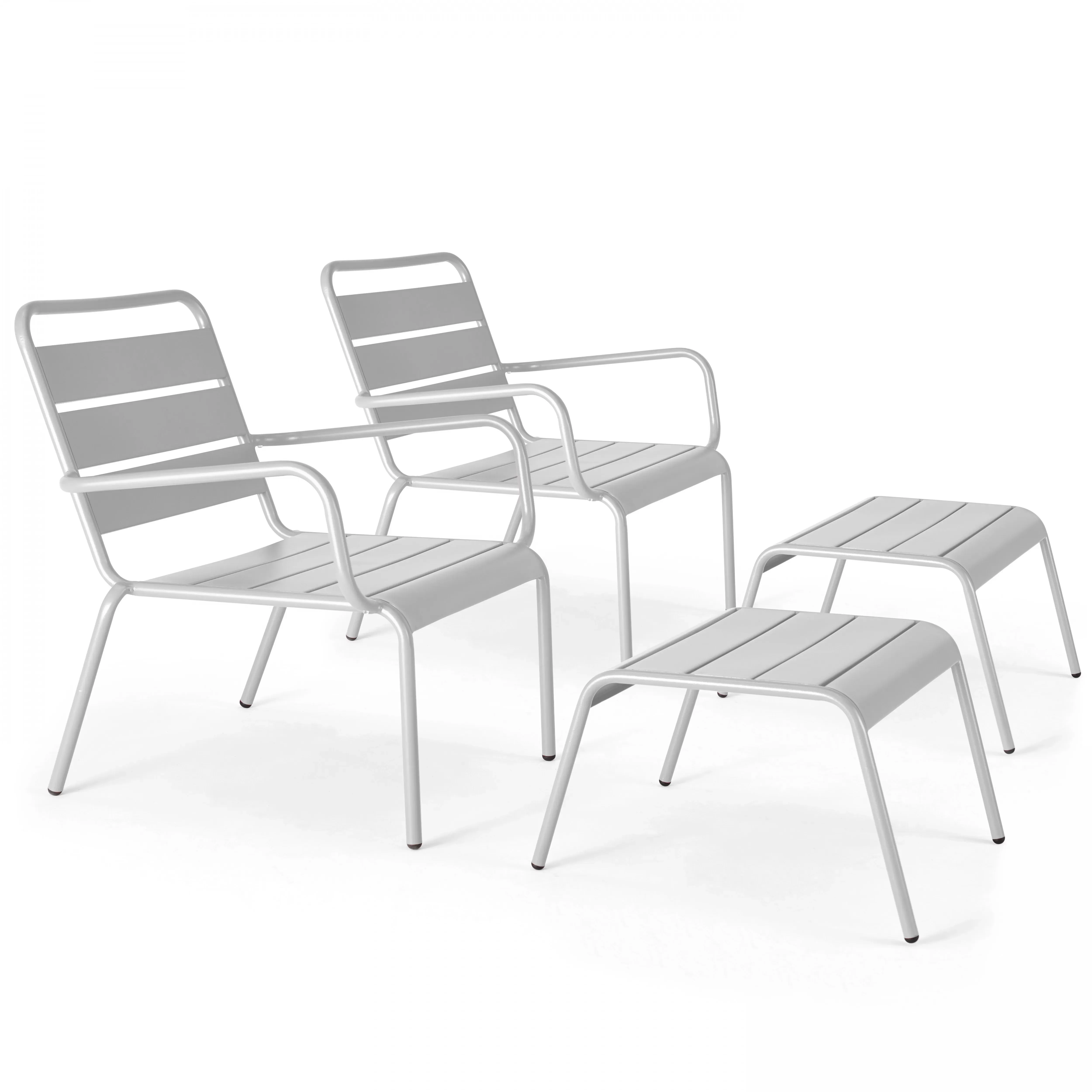 Lot de 2 fauteuils relax avec repose-pieds en métal blanc