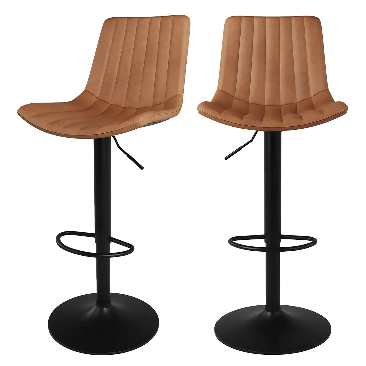 Lot de 2 chaises de bar réglables 62,5/83 cm camel en cuir synthétique