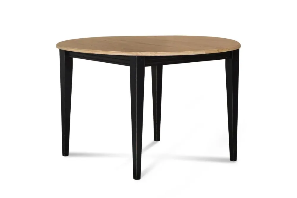 Table ronde bois D115 cm avec 1 allonge et Pieds fuseau noir