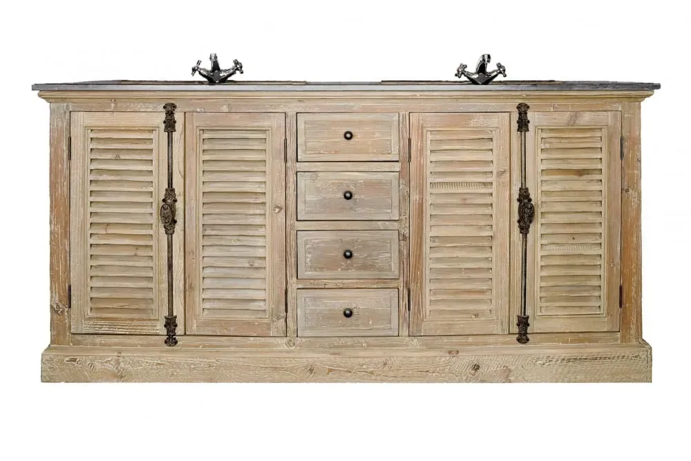 Meuble de salle de bain double vasque en bois et pierre L177