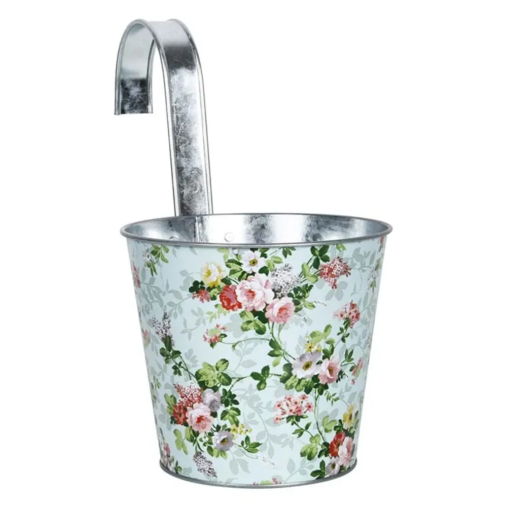 Cache-pot zinc suspendu motif roses multicolore