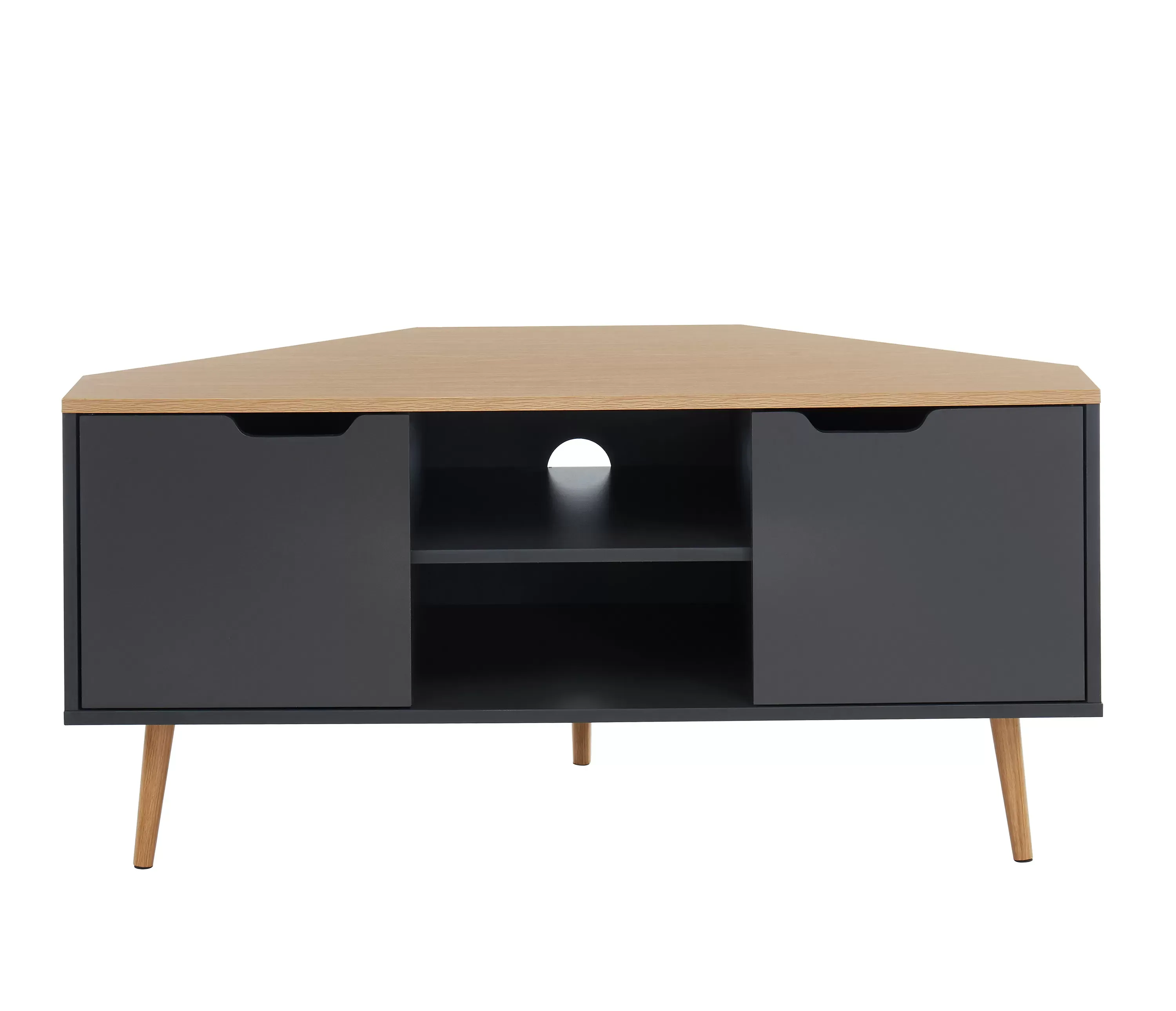 Meuble tv d'angle   gris et effet chêne  2 portes 115cm noir et bois