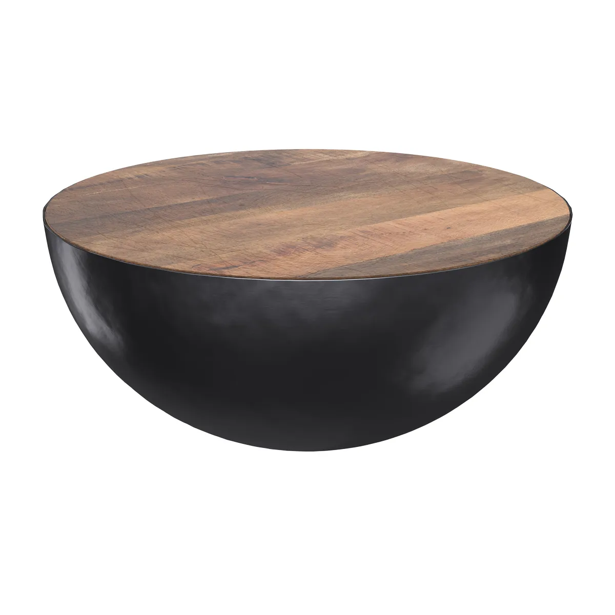 Table basse ronde en bois massif et métal d70 cm