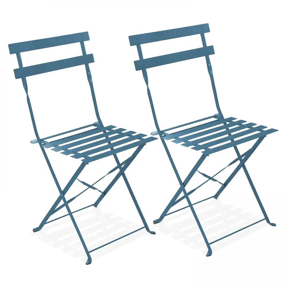 Lot de 2 chaises pliantes en acier bleu pacific
