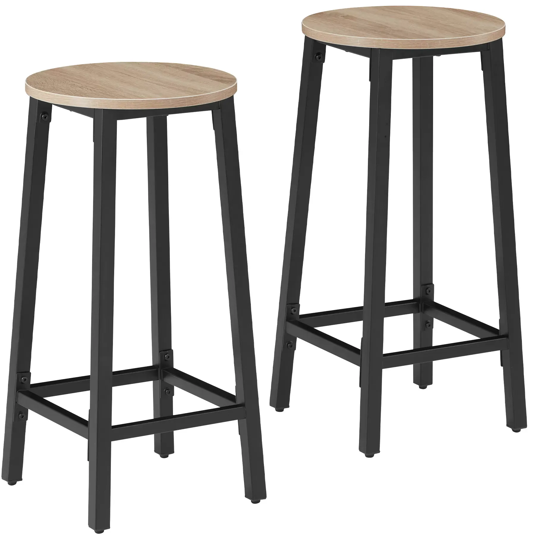 Lot de 2 tabourets de bar en Bois et acier Hauteur 66 cm Bois clair