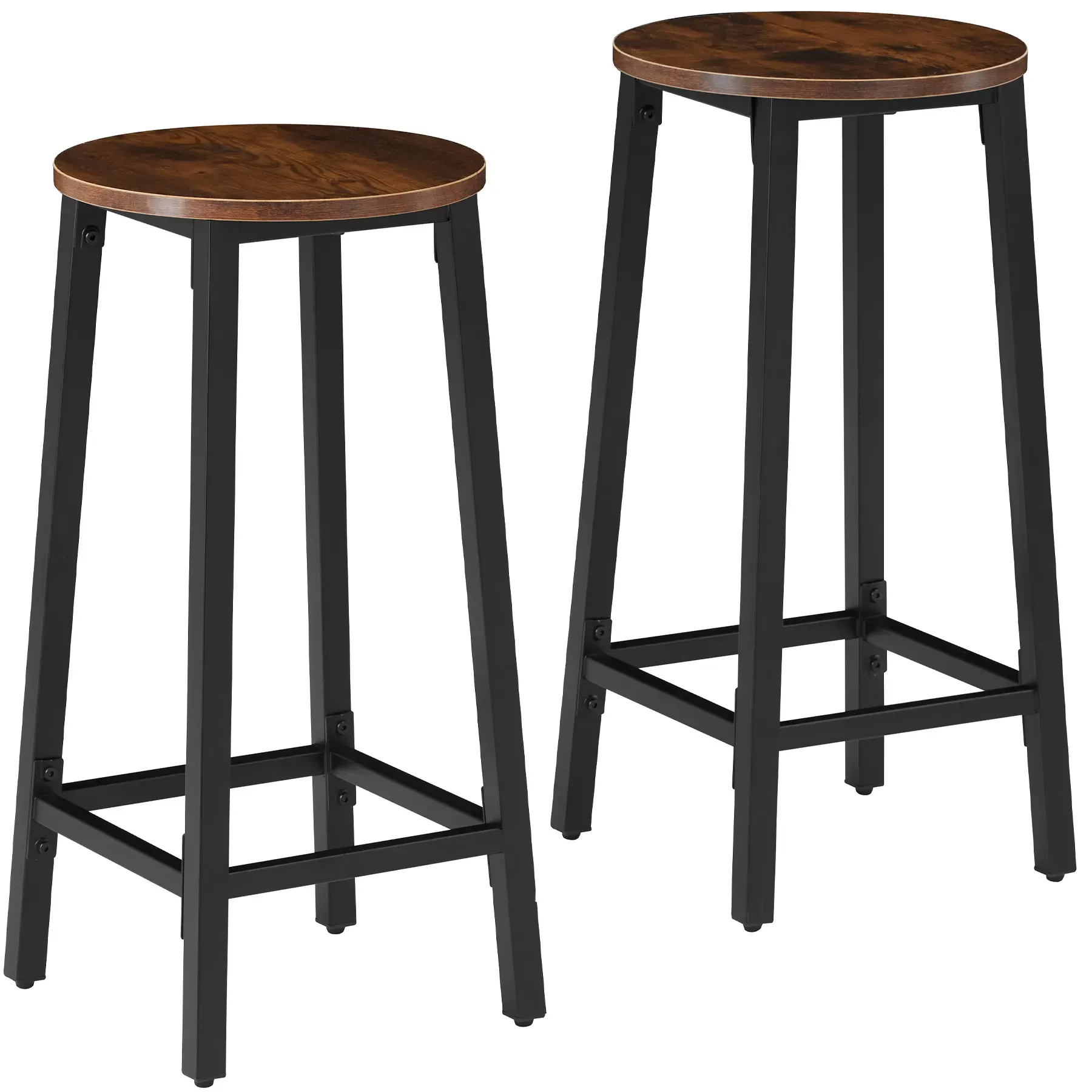 Lot de 2 tabourets de bar en Bois et acier Hauteur 66 cm Bois foncé