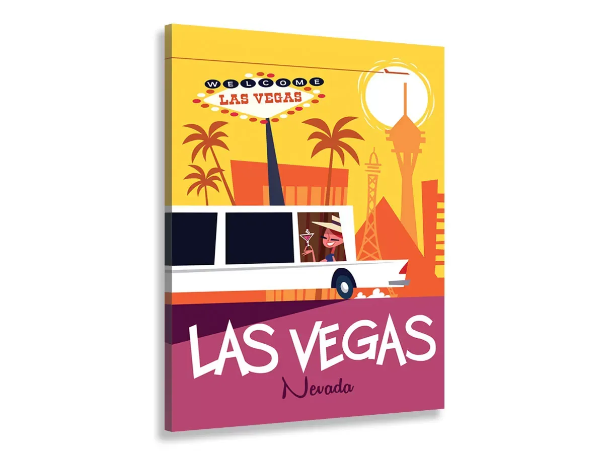 Tableau road trip à vegas imprimé sur toile 30x45 cm