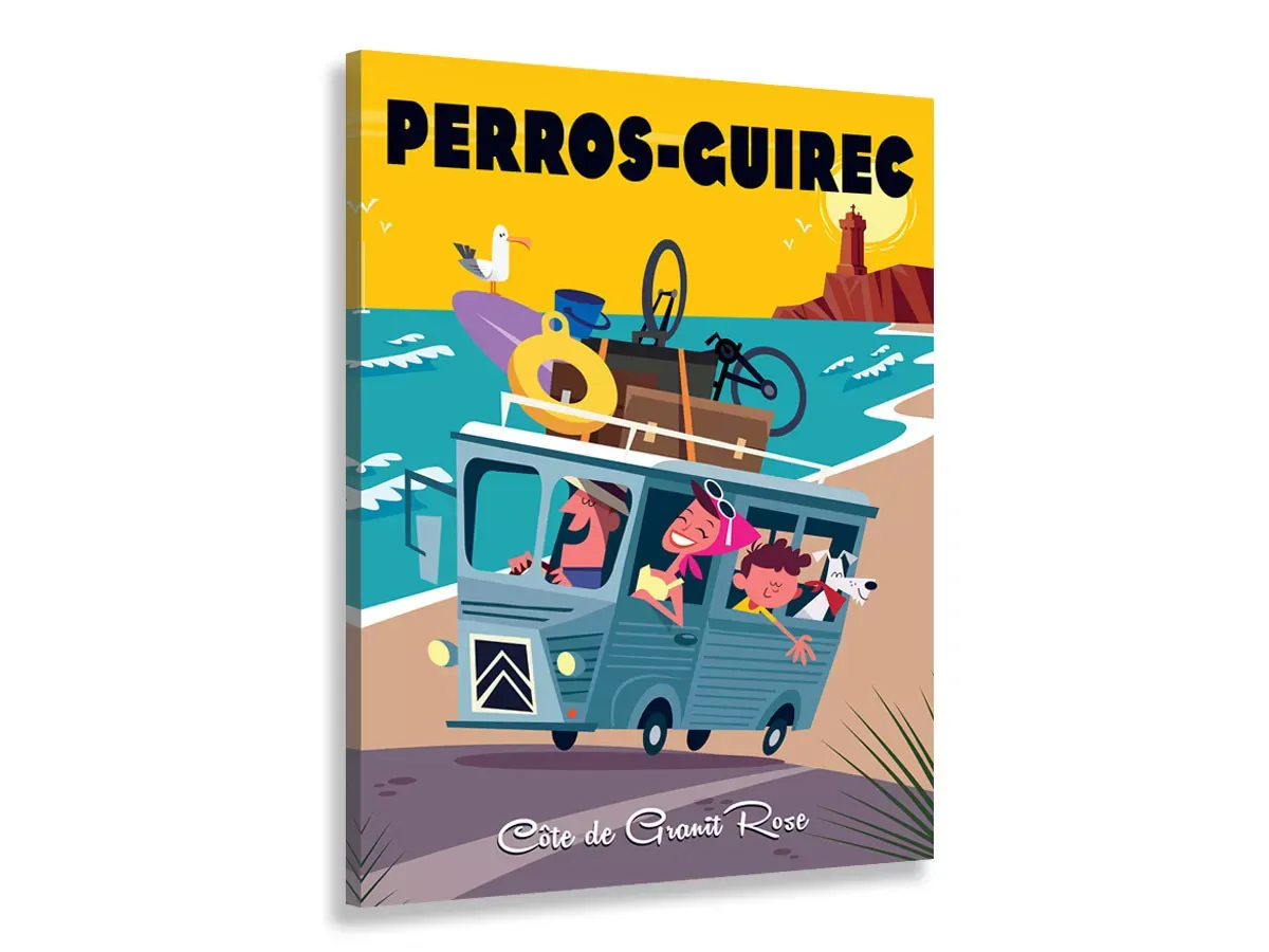 Tableau road trip à Perros Guirec imprimé sur toile 40x60 cm
