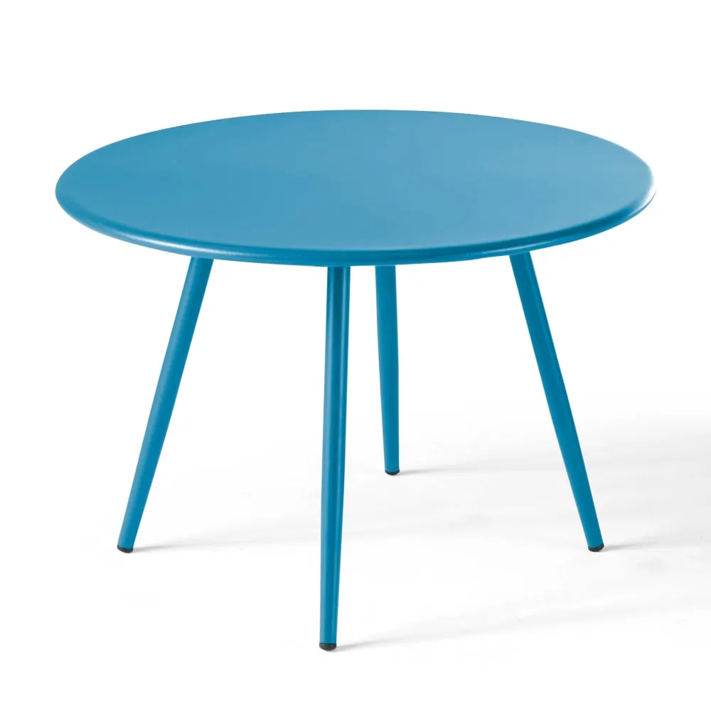 Table basse ronde en métal bleu pacific