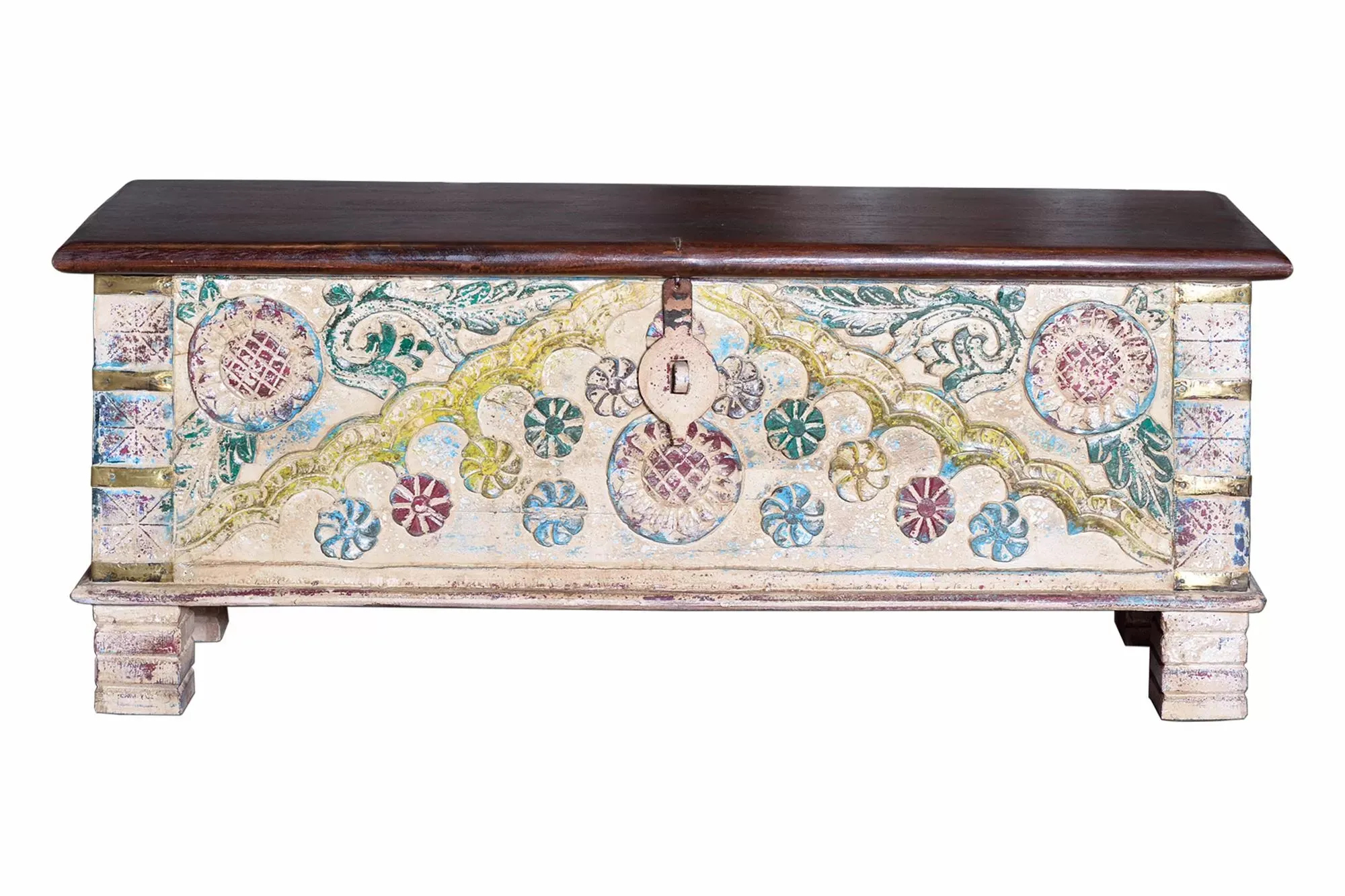 Coffre en bois de manguier multicolore