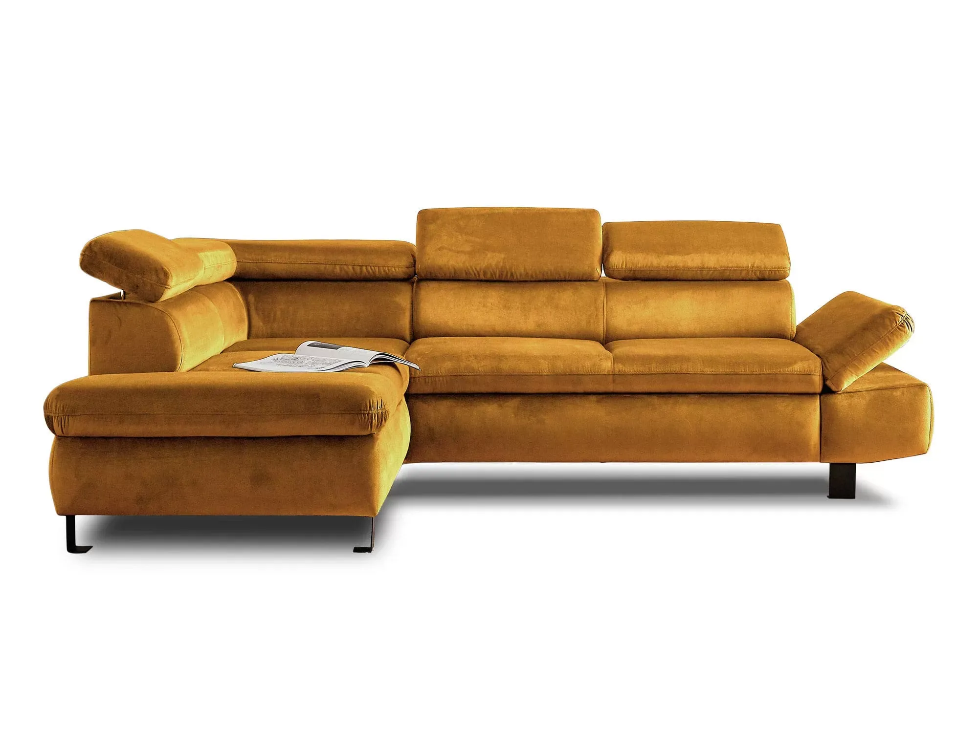 Canapé d'angle gauche convertible 5 places en velours jaune