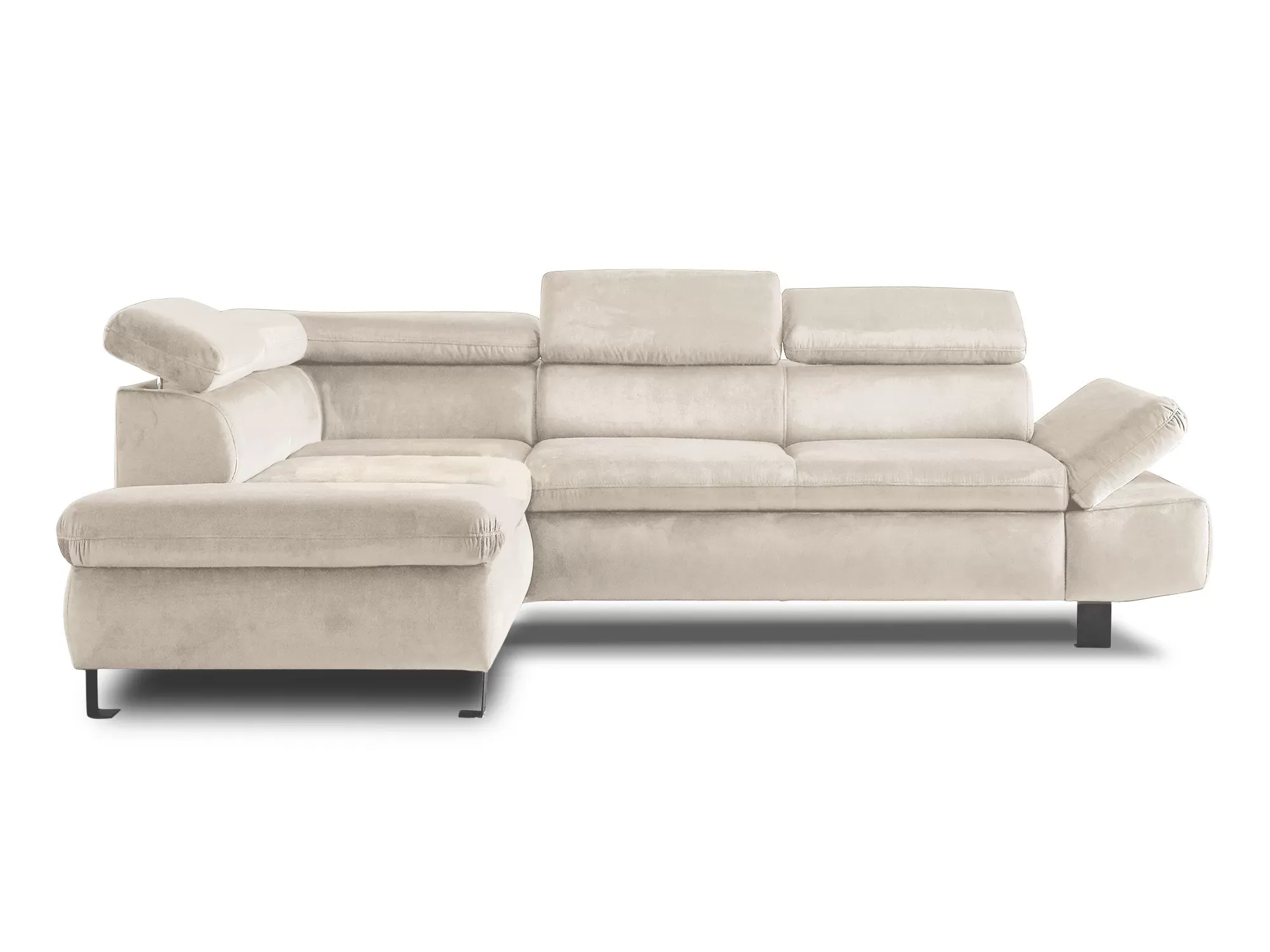 Canapé d'angle gauche convertible 5 places en velours beige